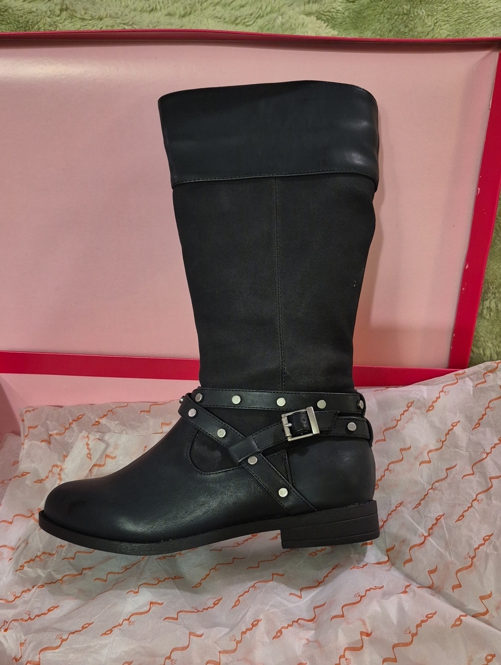 Nina Leonard Black Mid-Calf Harness Boots for Kids